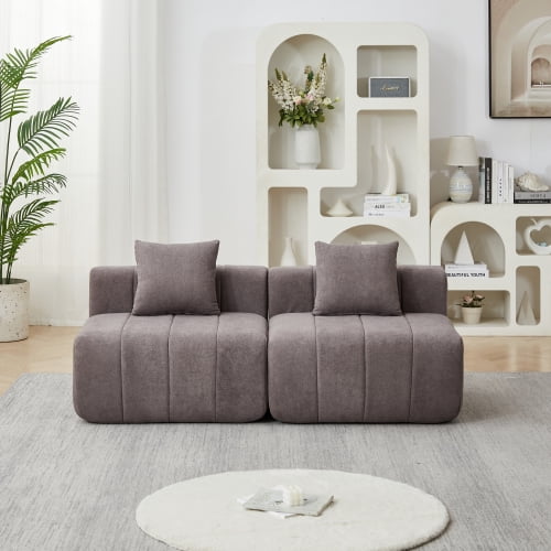 Chenille Symmetrical Modular Sectional Sofa with 2 Pillows, Curved Piano Key Seat Design, No Assembly Cloud Couch for Living Room, Bedroom, Office & Lobby