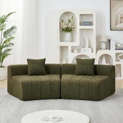 Chenille Symmetrical Modular Sectional Sofa with 2 Pillows, Curved Piano Key Seat Design, No Assembly Cloud Couch for Living Room, Bedroom, Office & Lobby
