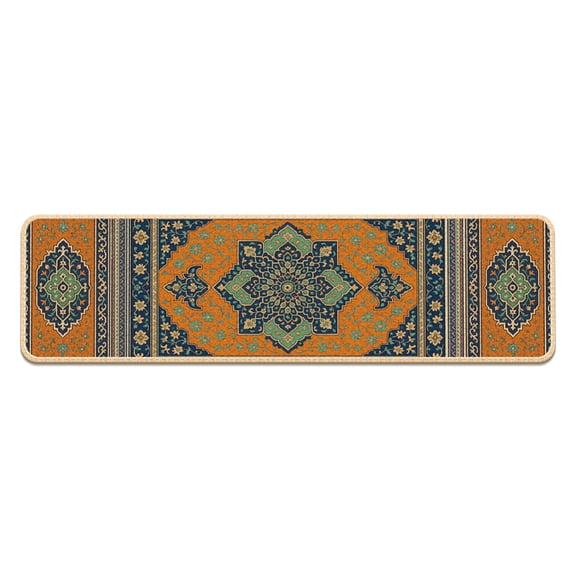 Chenille TPE Adhesive Staircase Step Treads Mat Non Slip Rugs Rectangle with Flower Pattern Dark Orange 760x200x5mm