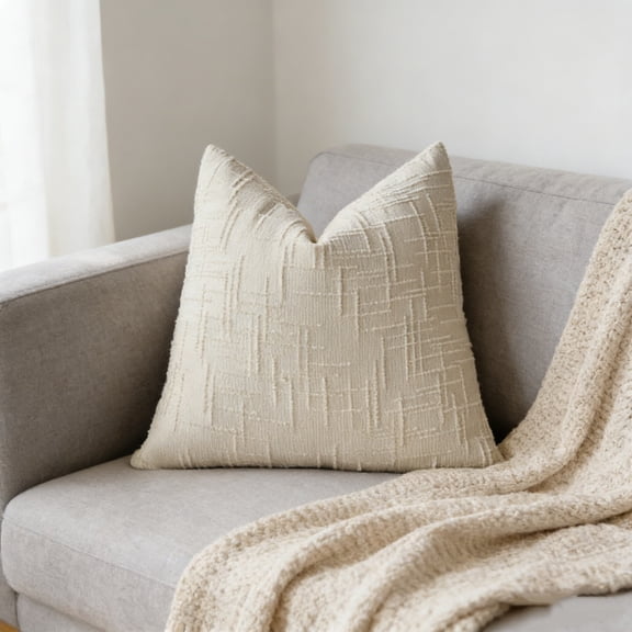 Chenille Textured Throw Pillow Cover 18x18 Cream White Decorative Cushion Cover Soft Plush Farmhouse Pillowcase For Couch Sofa Bed Living Room Home Decor