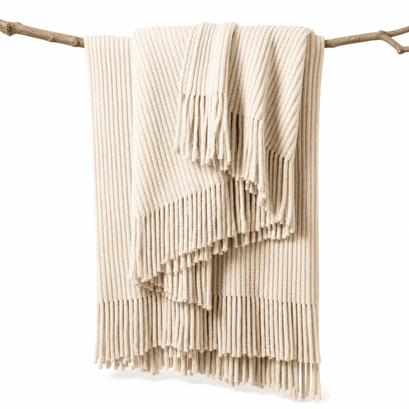 Chenille Throw Blanket 50x60 Inch Cream Soft Knitted Decorative Throw