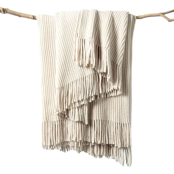 Chenille Throw Blanket 50x60 - Soft Boho Knitted Blanket for Couch Cozy Farmhouse Decor Bed Throw, Lightweight All Season White/Cream Blanket, Decorative for Living Room Bedroom Spring Decor