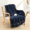 Chenille Throw Blanket For Couch, Cozy Soft Navy Throw Blanket With