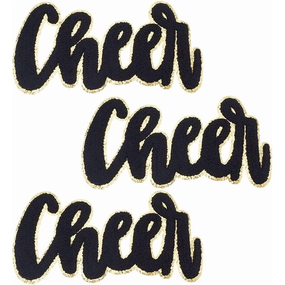 Chenille Towel Embroidery Clothing Patches Hot Melt Adhesive Word Cheers Black 127x250x2mm diy