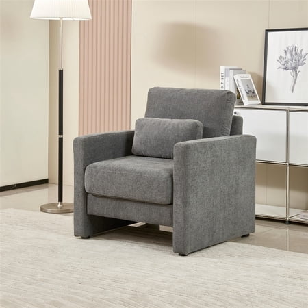 Chenille Upholstered Armchair - Solid Wood Frame for Living Room, Bedroom, Office - Thick Cushioned