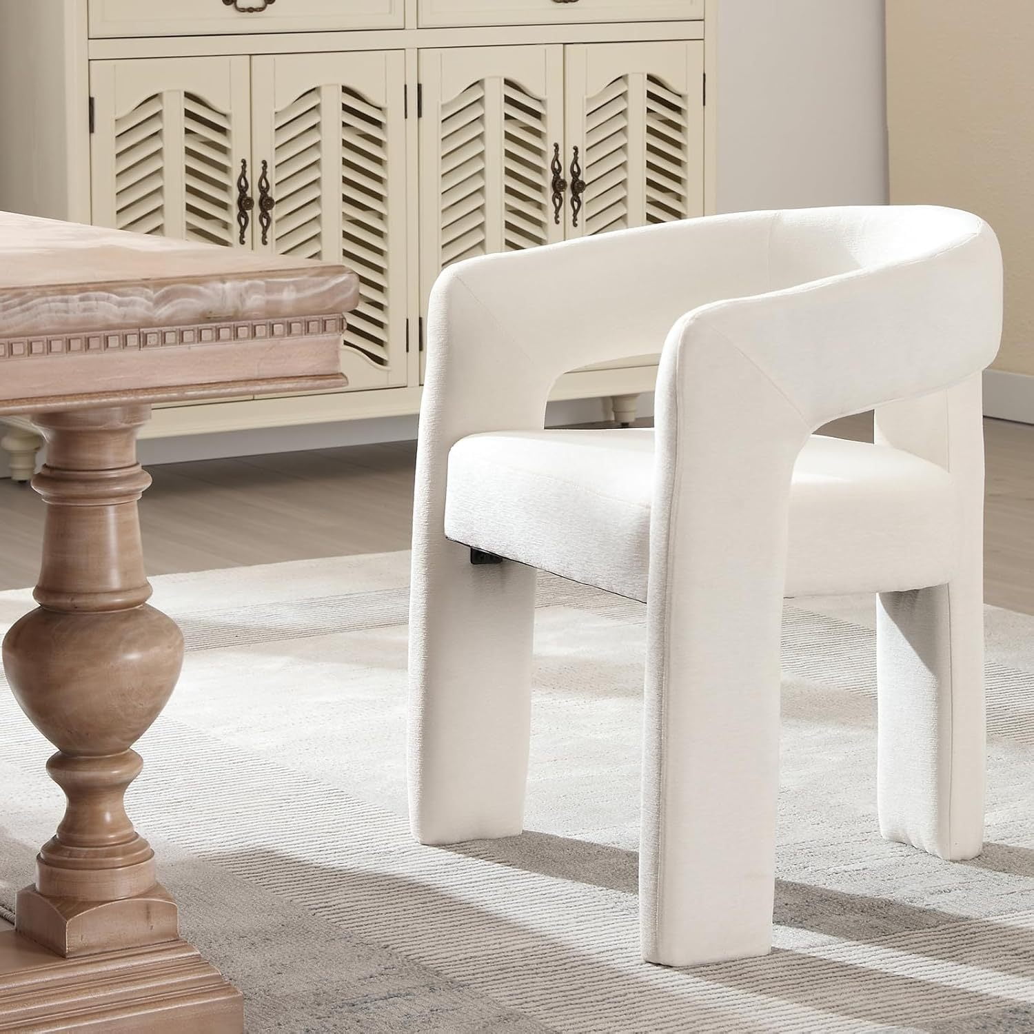 Chenille Upholstered Dining Chair Modern Barrel Dining Room Chair with