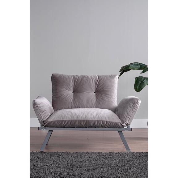Chenille Upholstered Love Seat Futon, Metal Legs, Gray Stone Tone, 35" X 49" 24 Futon With Upholstery In Gray, Height