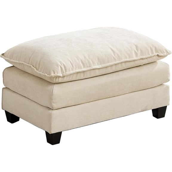 Chenille Upholstered Ottoman Footstool with Cushion for Sectional Sofa Couch 300lbs for Living Room,Apartment,Home Theater(Beige)