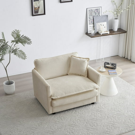 Chenille Upholstered Single Sofa with Deep Seats and Pillows, Premium Breathable Fabric & Solid Wood Frame for Living Room & Bedroom Armchair