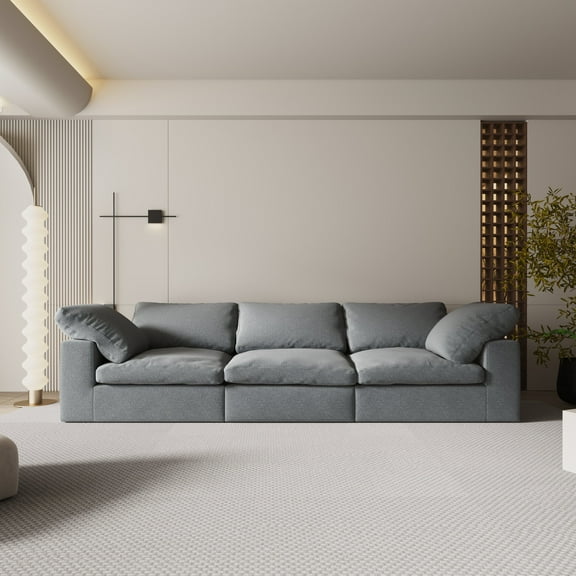 Chenille Upholstered Sofa, Oversized Comfy Cloud 3-Seater Couch, Double Plush Cushions, Living Room, Grey