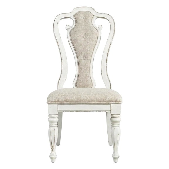 Chenille Upholstered Splat-Back Rubberwood Dining Chair for Dining Room, White