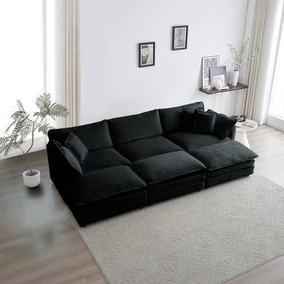 Chenille Upholstery - Reversible Design - Weekend Relax - Body - conforming Comfort - U Shaped Sectional with Pillows