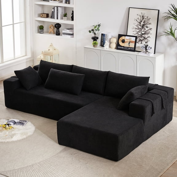 Chenille Upholstery + Soft Support" - "Sitting, Lounging + Gentle Comfort