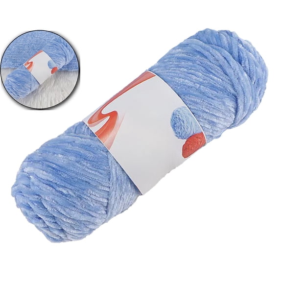 Chenille Velvet Chunky Yarn Ball – Soft Polyester Crochet & Knitting Yarn for Hats, Scarves, Sweaters & DIY Crafts(Blue)