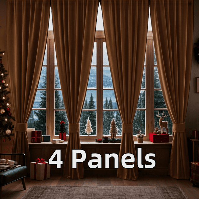 Chenille Velvet Curtains with Grommets Thermal Insulated Soundproof & Soft Durable Light-Filtering Drapes for Christmas Window Treatments, 4 Panels