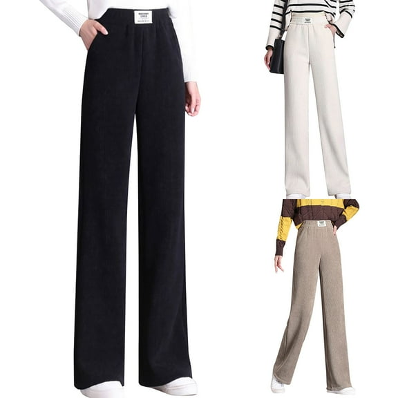 Chenille Wide Leg Pants for Women - New Winter Plush Straight Tube Casual Lamb Velvet Pants for Autumn and Holiday Wear,Khaki,M