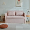 thumbnail image 1 of Chenille fabric pull-out sofa bed,sleeper loveseat couch with adjustable armrests-Pink, 1 of 6