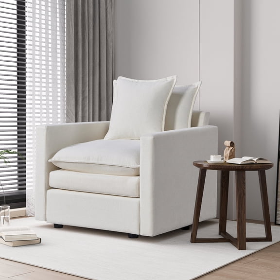 Chenille fabric sofa, padded armrests / Comfortable place to rest and read