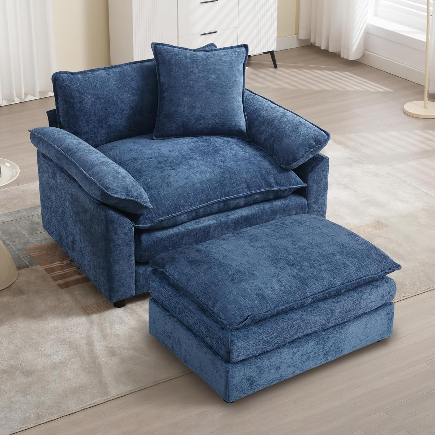 Chenilli Oversized Accent Chair with ottoman, Comfy Single Sofa Chair ...