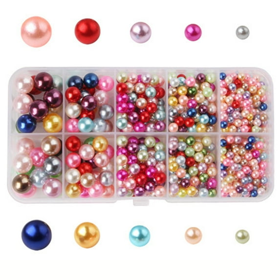 Chenkou Craft 1000pcs Assorted Mixed color Half Flatback Imitation Pearl Bead 4-10mm Gem Scrapbook Craft DIY Beads + Plastic Box