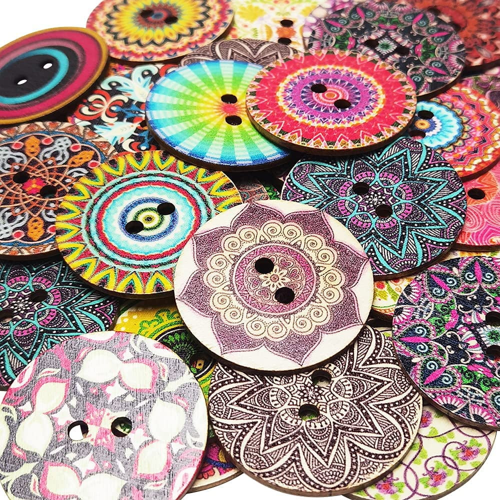 Chenkou Craft Mix Pattern 30pcs 2(50mm) Large Wood Buttons Craft Sewing  Button (Mix Patterns, 2(50mm)) 