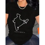 Chennai Coordinates India Map & Heart Design T-Shirt Graphic Tee summer Tops For Women Round Neck Fashion Cotton shirts
