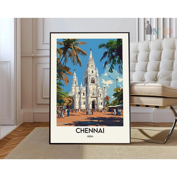 Chennai India City Map Poster, Unframed Canvas 8x10in