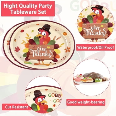 50PCS Thanksgiving Oval Paper Plates -10" X 12" Heavy Duty Party Plates For Fall Party And Thanksgiving Day