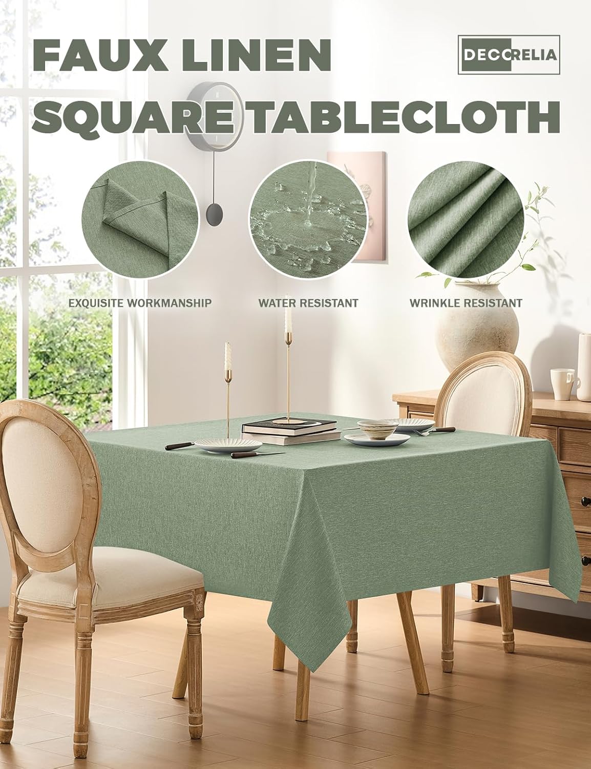 Chenran-Faux Linen Square Tablecloth for Dining Room,Waterproof Texture ...