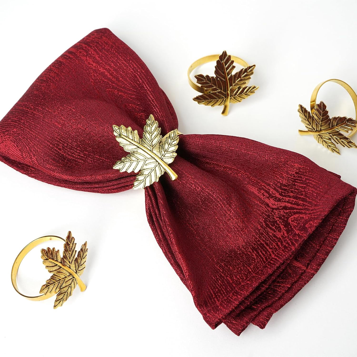 Chenran-Gold Leaf Maple Napkin Rings Set of 6 Fall Napkins Ring Retro ...