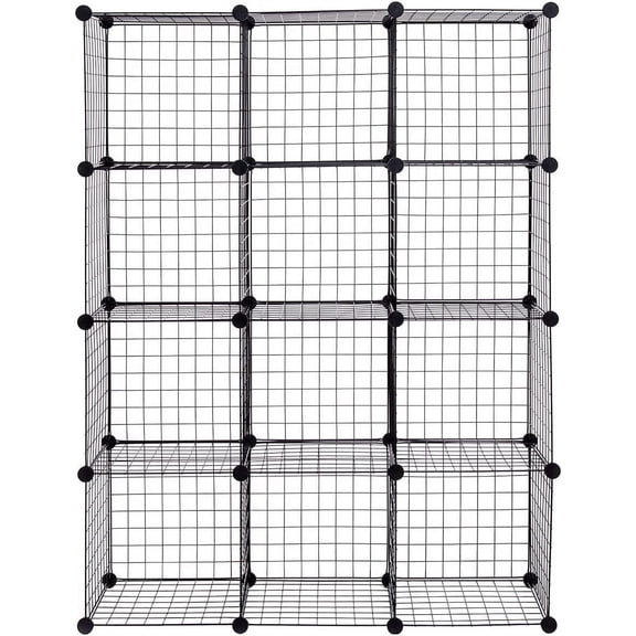 Chenshuoo 12-Cube Metal Wire Storage Cubes, 14" x14" Large Size Panel Wire Cube Storage Organizer, Customizable Metal Rack Bookcase Storage Organizer, 42" L x 14" W x 56" H