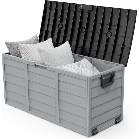 Chenshuoo 75 Gallon Outdoor Storage Box, Lockable Plastic Storage Containers with Lid, Patio Deck Box Furniture for Garden, Pool, Balcony, Yard (Black)