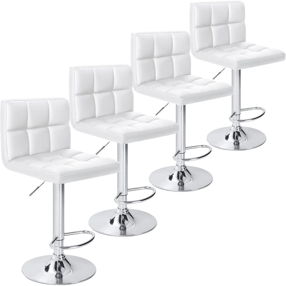 Chenshuoo Bar Stools Modern PU Leather Adjustable Swivel Barstools, Armless Hydraulic Kitchen Counter Bar Stool Extra Height Square Island Barstool with Back Set of 4  (Leather, White 4 Pcs)