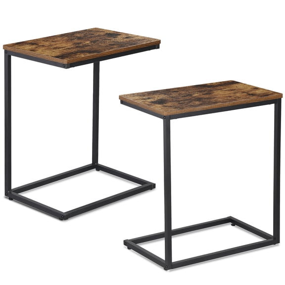 Chenshuoo C Shaped End Table Set of 2, Couch Side Table that Slide Under Sofa, Narrow Small Space TV Trays for Living Room, Bedroom, Rustic Brown