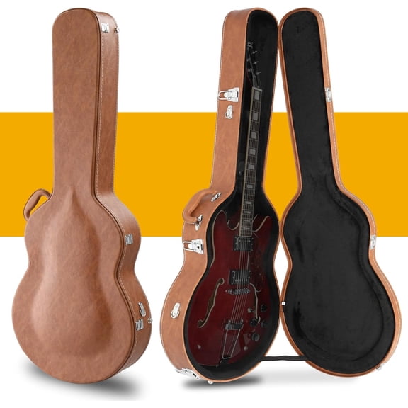 Chenshuoo Electric Guitar Hard Case, Wooden Hard-Shell 42-Inch Protective Carrying Case for 335-Style Semi-Hollow & Hollowbody Guitar with Lock Latch Padding, Brown