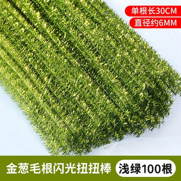 Chenweizhi 300 Pieces Light Green Glitter Pipe Cleaners Sparkly DIY Chenille Stems Metallic Strip Twist Sticks for Home Decoration, 11.81 Inches Flexible Plush Craft Stems Handmade Art