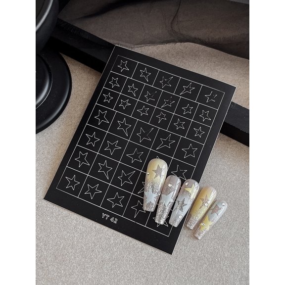 Chenweizhi Black Five pointed star sticker 8 Sheets Irregular Shape Self-Adhesive Nail Decals, Trendy Spray Paint Line Nail Art Stickers for DIY Manicure & Salon Nail Decor, 4.13 x 3.15 Inches