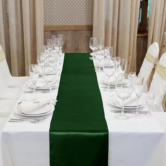 Chenweizhi Dark green Satin Table Runner, 11.81 x 107.87 Inch Luxury SilkLike Table Cloth, Elegant Dining Table Decoration Fabric, Premium Table Decor for Wedding Banquet Reception, 1 Piece