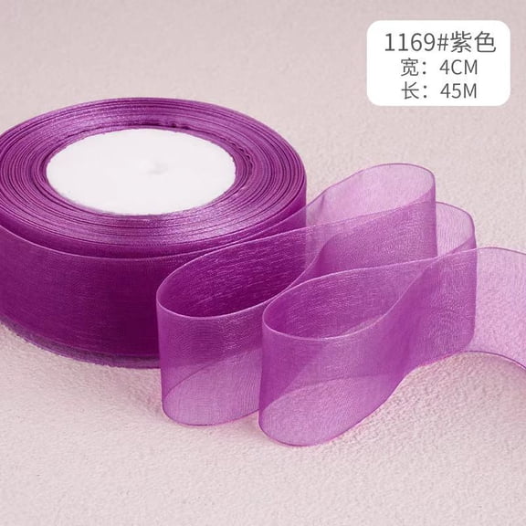 Chenweizhi Deep purple Polyester Sheer Organza Ribbon 17.72 x 1.57 Inches 1 Pack, Handmade DIY Making Supplies, Decorative Fabric Ribbon for Cake Baking Wrapping, Gift Box Packaging,