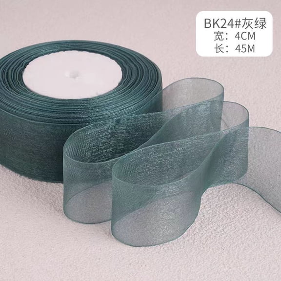 Chenweizhi Greyish green Polyester Sheer Organza Ribbon 2 Pack, Handmade DIY Making Supplies, Decorative Fabric Ribbon for Cake Baking Wrapping, Gift Box Packaging, 17.72 x 1.57 Inches