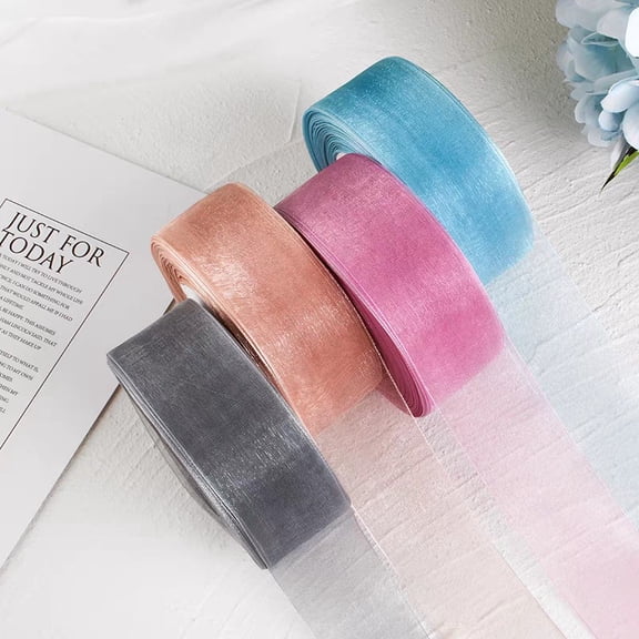 Chenweizhi Light Gold Polyester Sheer Organza Ribbon 2Pack, Handmade DIY Making Supplies, Decorative Fabric Ribbon for Cake Baking Wrapping, Gift Box Packaging, Wedding Bouquet 17.72 x 1.57 Inches