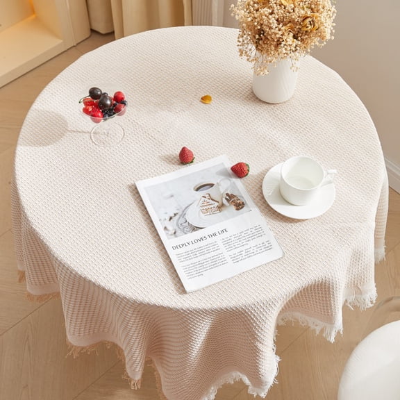 Chenweizhi Table Cover, Luxury Dustproof Table Pad,Khaki interwoven honeycomb Stain Resistant Washable Blended Fabric Protector for Home Kitchen Dining Decor, 35.43*70.87 Inch, 1 Pack