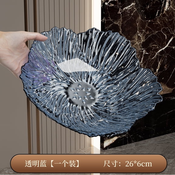 Chenweizhi Transparent blue Flower-shaped fruit tray, Snack Storage Plate Candy Serving Dish 10.24 x 3.15 Inches Single Pack, Lightweight Plastic Decorative Platter for Fruits, Nuts, Snacks,