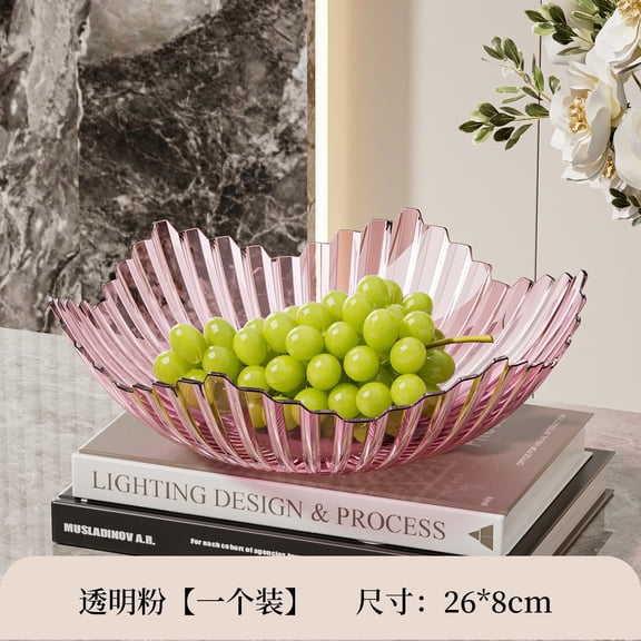 Chenweizhi Transparent pink Striped Fruit Tray, Snack Storage Plate Candy Serving Dish 10.24 x 3.15 Inches Single Pack, Lightweight Plastic Decorative Platter for Fruits, Nuts, Snacks,