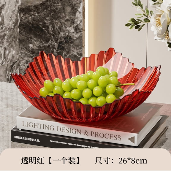 Chenweizhi Transparent red Striped Fruit Tray, Snack Storage Plate Candy Serving Dish 10.24 x 3.15 Inches Single Pack, Lightweight Plastic Decorative Platter for Fruits, Nuts, Snacks,