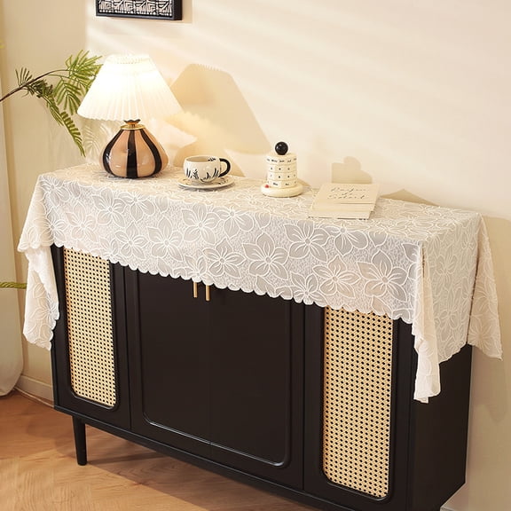 Chenweizhi White Silk and flowers in profusion, Decorative Table Cover, Small Overlay Scarf for Sideboard, Buffet Cabinet Dresser Protector, Home Decoration, 17.72 62.99 Inch, 1Pack
