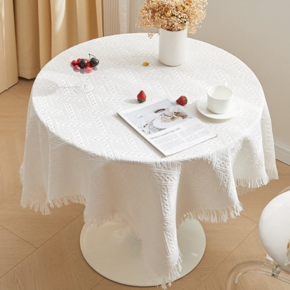 Chenweizhi White Table Cover, Luxury Dustproof Table Pad, Solid White Background Cloth, Stain Resistant Washable Blended Fabric Protector for Home Kitchen Dining Decor, 35.43*70.87 Inch, 1 Pack