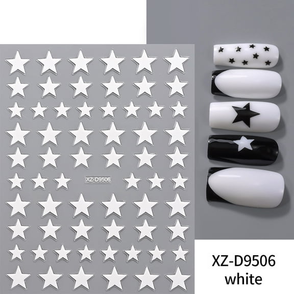 Chenweizhi white Nail Art Stickers, 3.15*3.94 Inch Star Nail Decals, LongLasting Handmade Nail Stickers, 12 Sheets DIY Decorative Nail Accessories for Manicure Design and Personal
