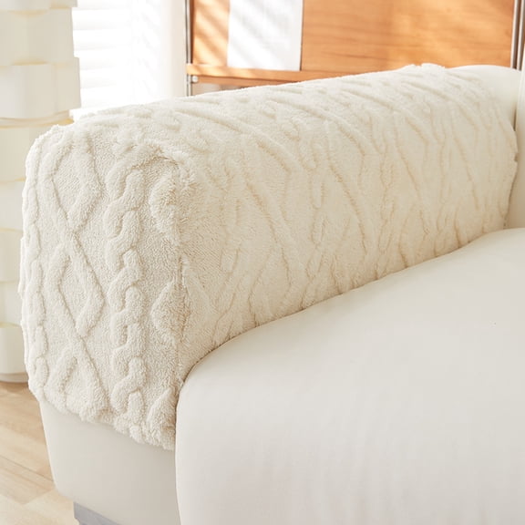 Chenweizhi white Stretch Sofa Side Cover Soft Plush Non-Slip Elastic Arm Pad Washable Furniture Protector Slipcover for Couch Recliner Armrest 2 Pack Home Decoration7.87 x 18.11 Inches