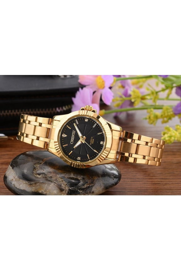 Brand Classic Delicate Rhinestone Couple Lover Watches Fashion Luxury Gold Stainless Steel Men&women Watch Orologi Coppia - Couple Watches